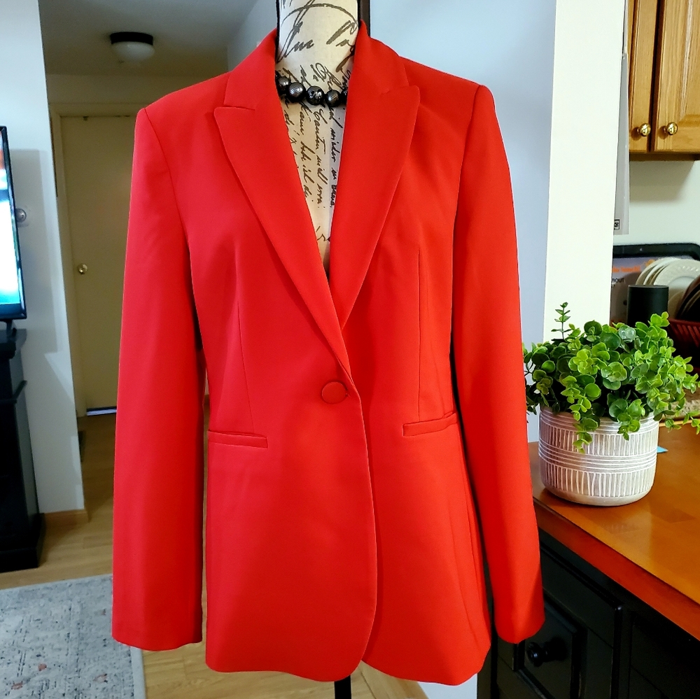 NWT European Coral-Red Fitted One-Button Blazer, Sz 10